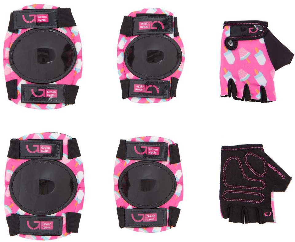 Защита для детей Green Cycle IceCream Pink наколенники, налокотники, перчатки (размер М), розовые фото 