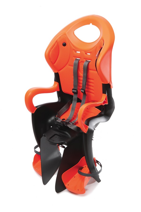 Сиденье задн. Bellelli Tiger Standart B-fix до 22кг, чёрно-оранжевое с оранжевой подкладкой фото 