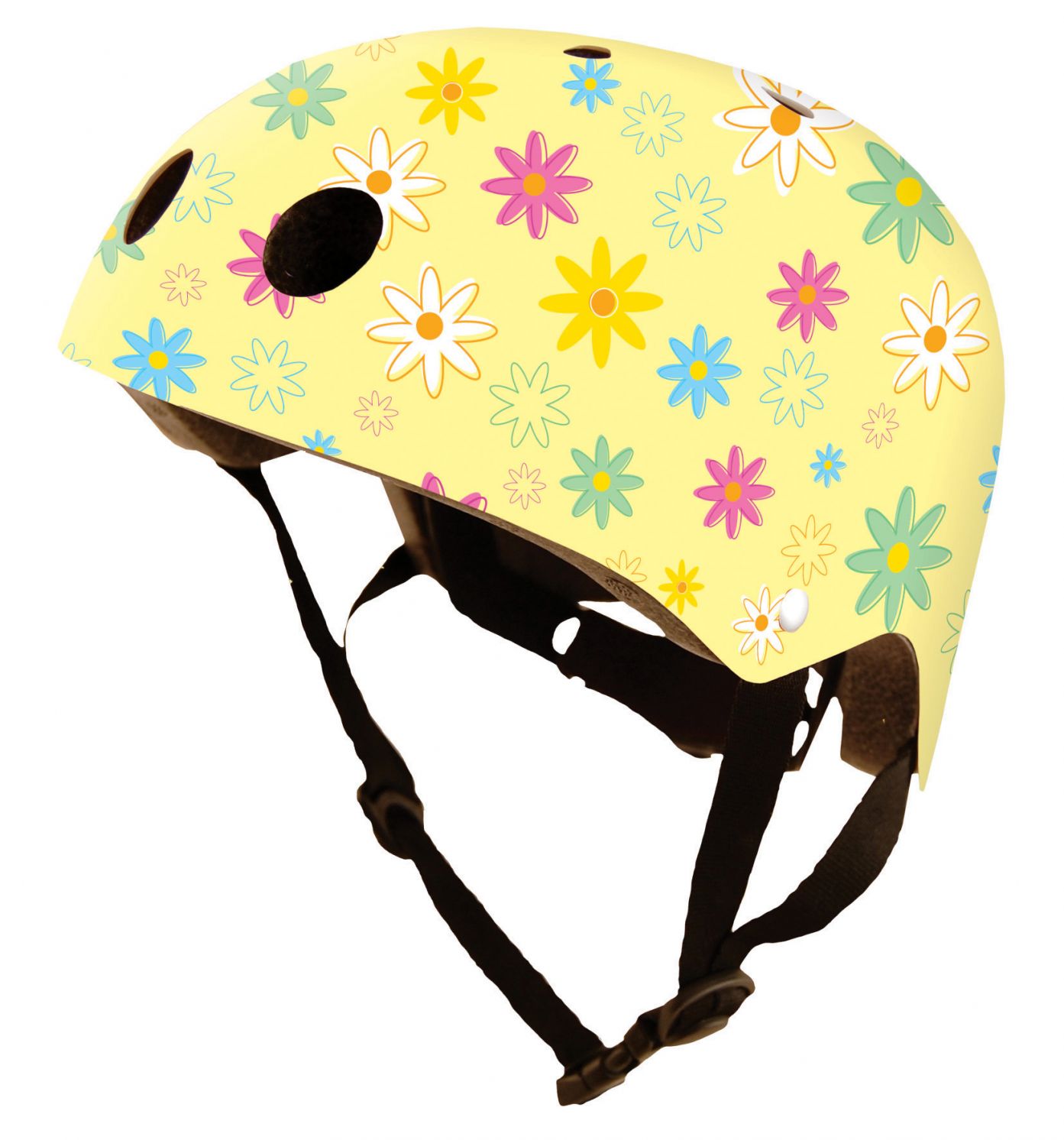 Шлем детский Kiddimoto жёлтый с цветами, размер M 53-58см фото 