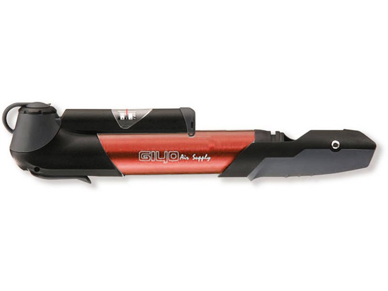 Мининасос GIYO GP-961A с манометром, со складной Т-ручкой, под два типа клапана AV+FV пластик красный
