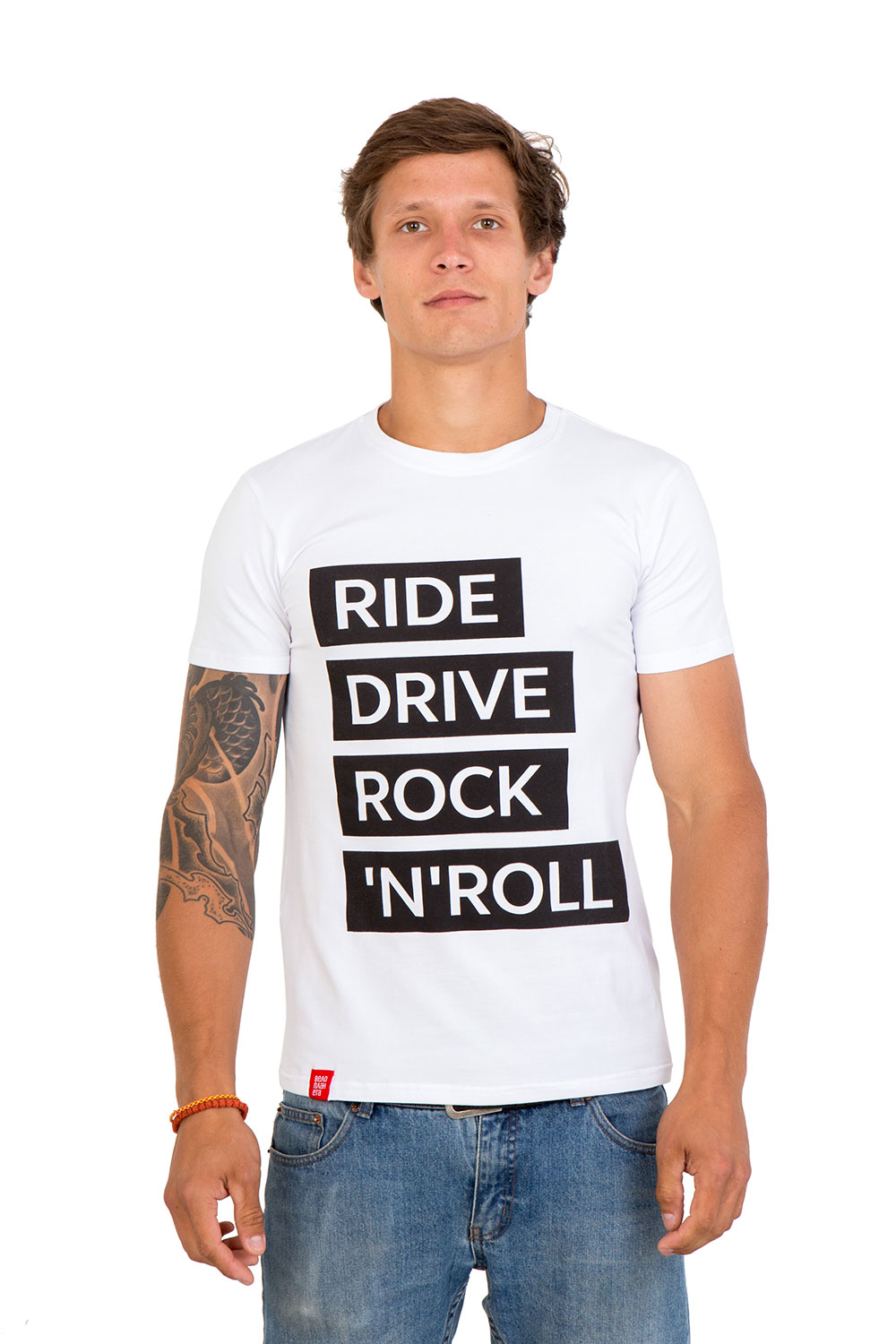 Футболка Ride drive rock&roll мужская белая, размер L