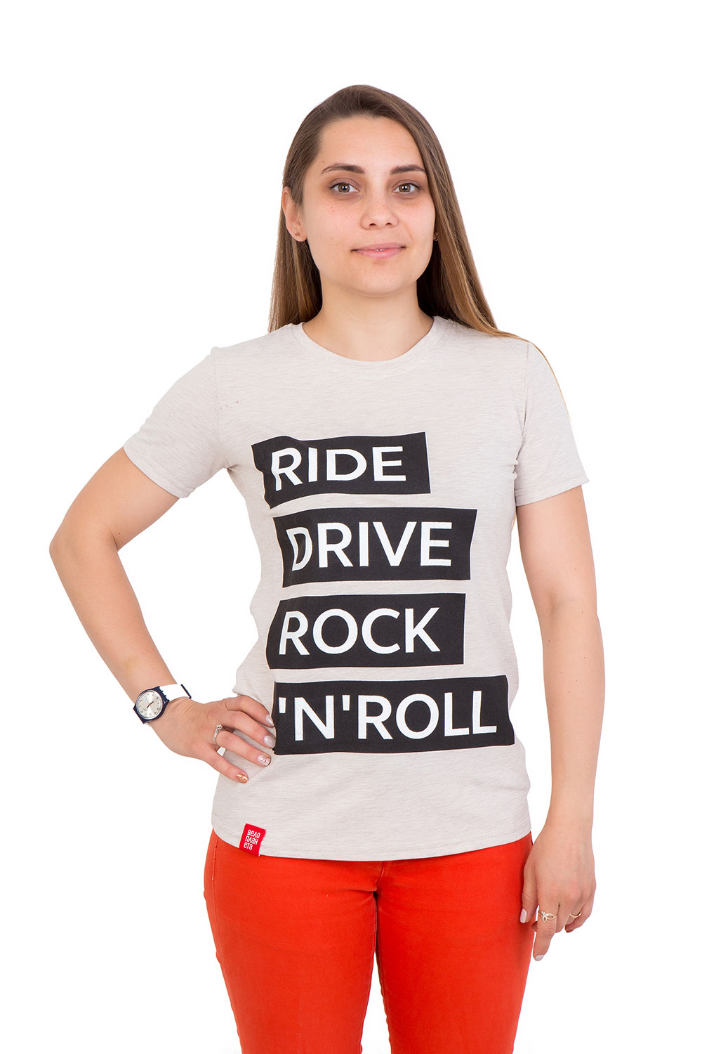 Футболка Ride drive rock&roll женская бежевая размер M