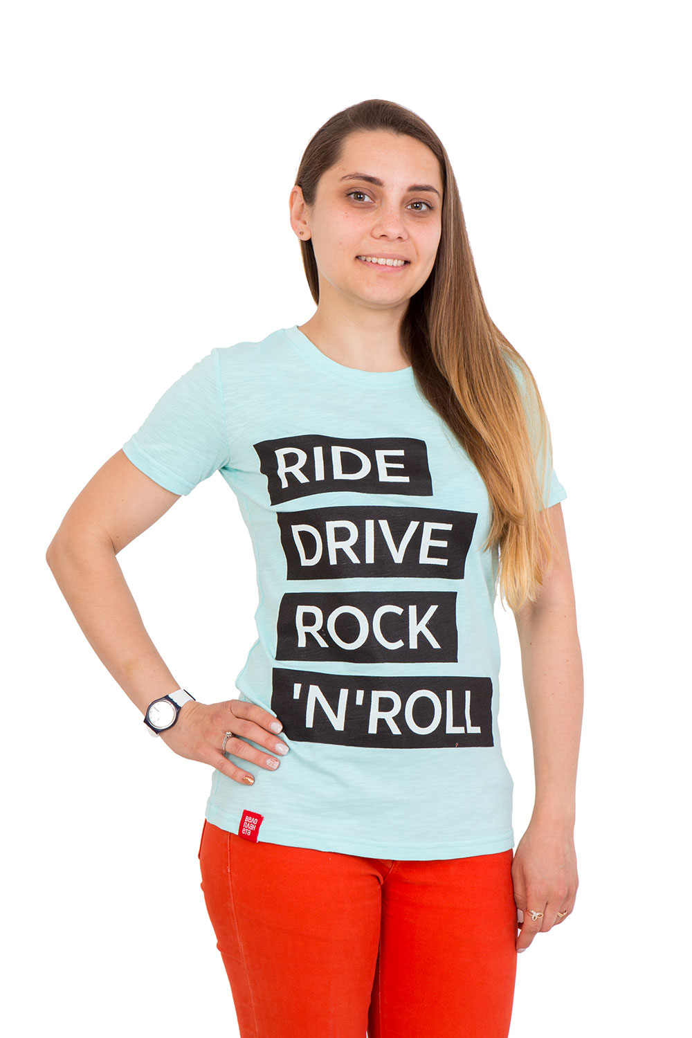 Футболка Ride drive rock&roll женская голубая, размер L