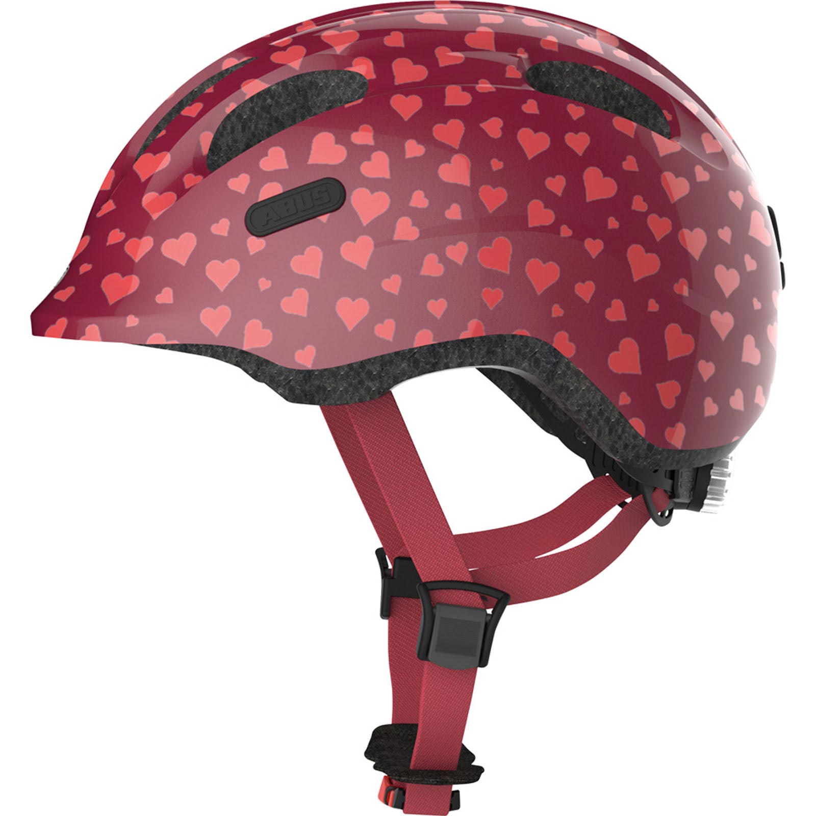 Шлем детский ABUS SMILEY 2.0, размер M (50-55 см), Cherry Heart, красный, сердца фото 