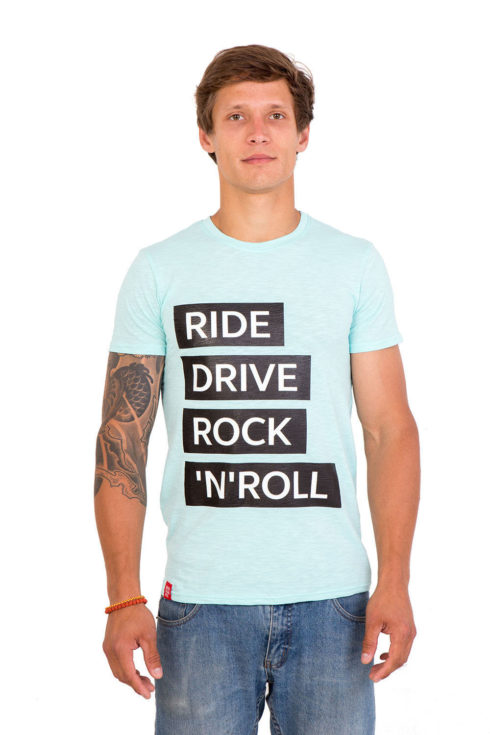 Футболка Ride drive rock&roll мужская голубая, размер S