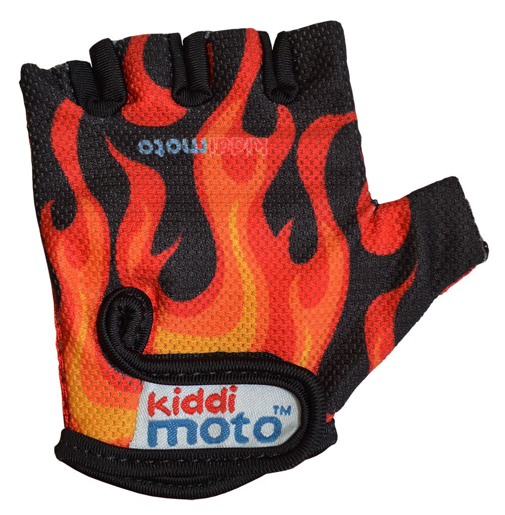 Перчатки детские Kiddimoto чёрные с языками пламени, размер М на возраст 4-7 лет фото 