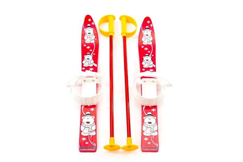 Лыжи с палками Marmat детские пласт., длина-70см красный фото 
