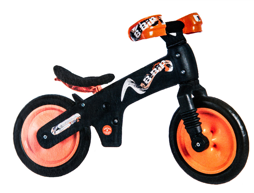 Беговел 12" Bellelli B-Bip обучающий 2-5лет, пластмассовый, чёрный с оранжевыми колёсами фото 
