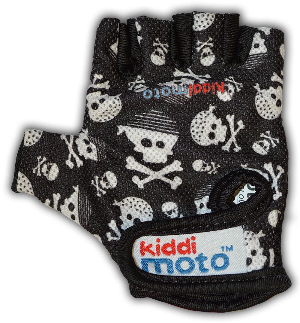 Перчатки детские Kiddimoto чёрные с черепами, размер S на возраст 2-4 года фото 