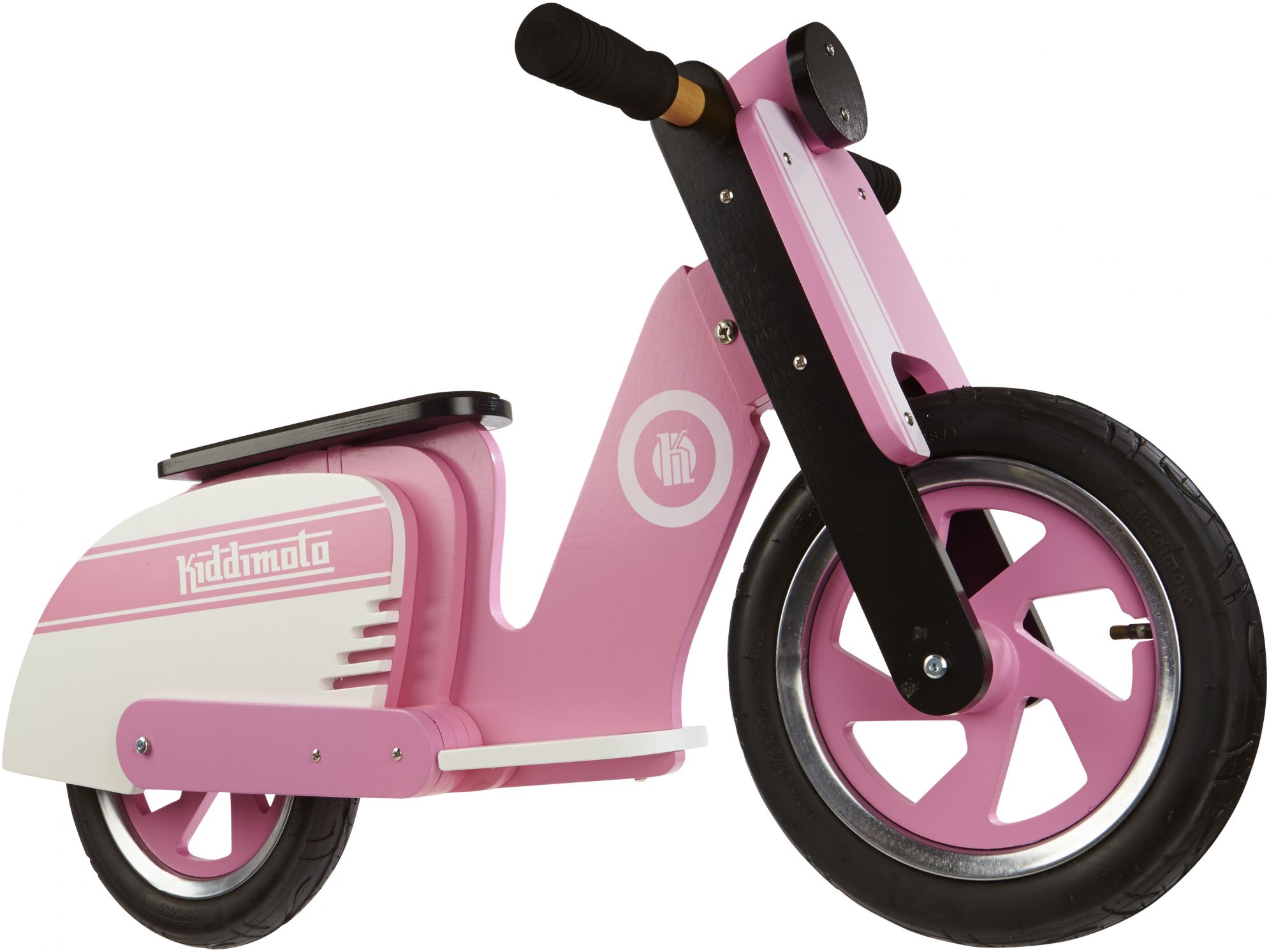 Беговел 12" Kiddimoto Scooter деревянный, розово-белый фото 