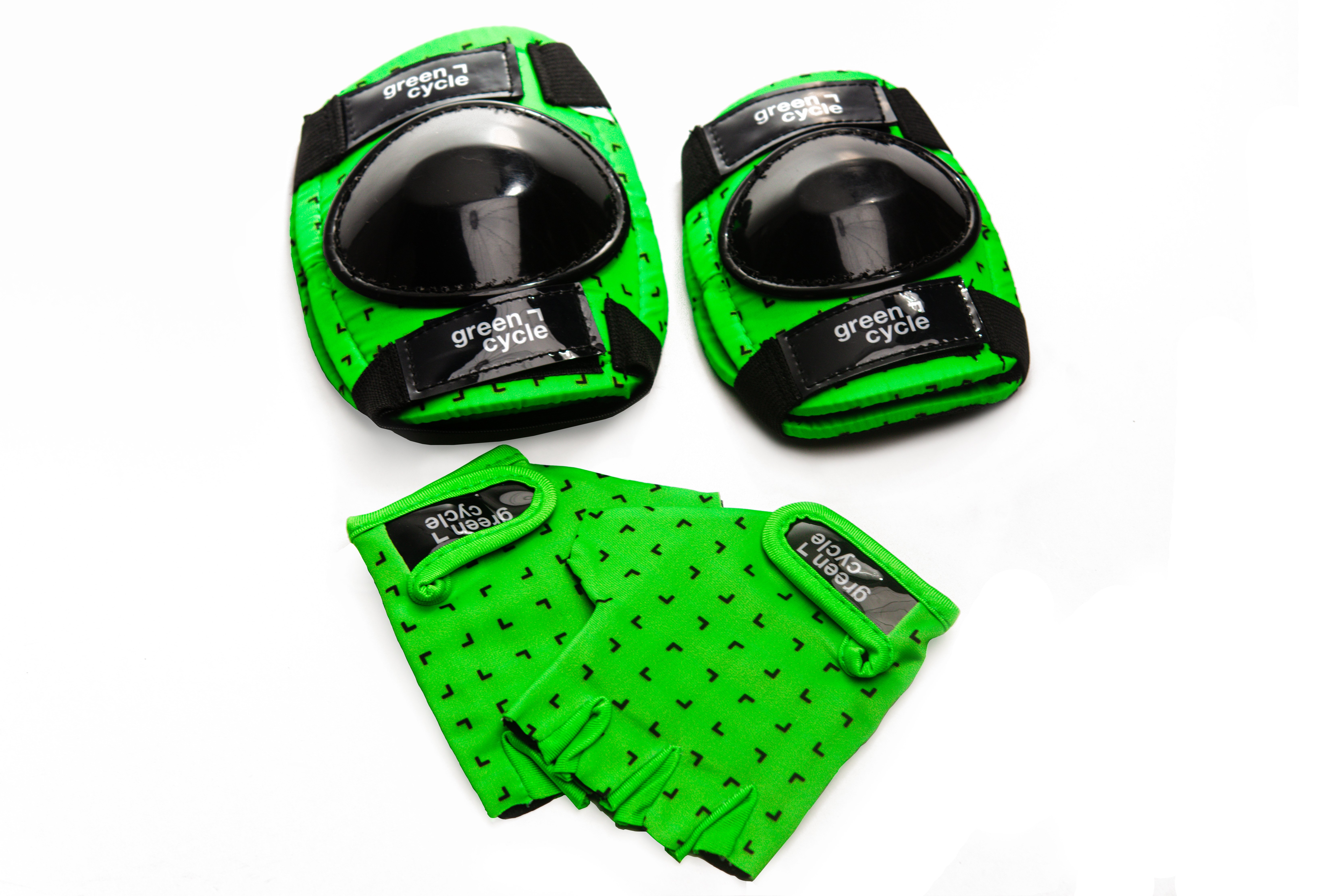 Защита для детей Green Cycle FLASH наколенники, налокотники, перчатки, зелено-черный фото 
