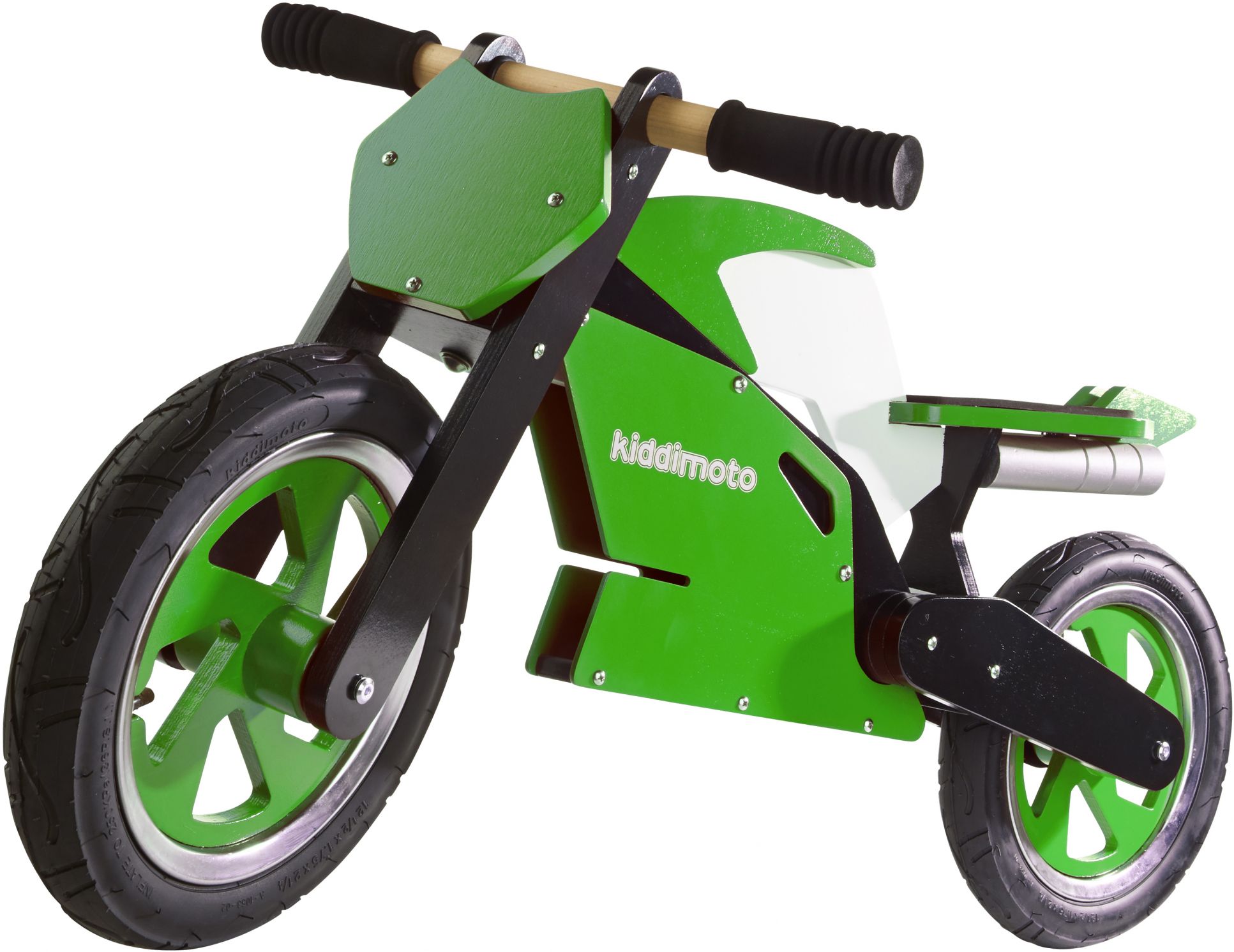 Беговел 12" Kiddimoto Superbike деревянный, зелёно-белый фото 