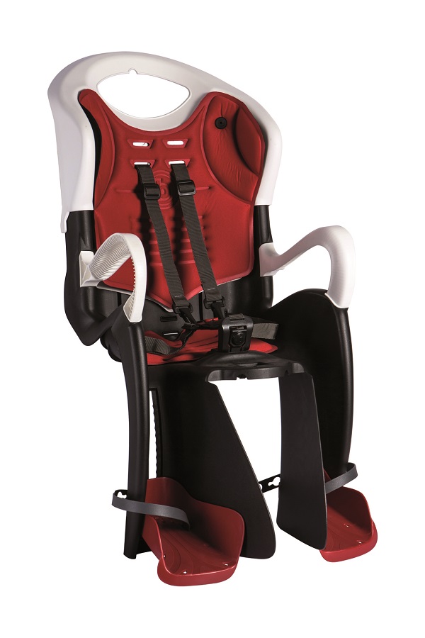 Сидіння задн. Bellelli Tiger Сlamp (на багажник) до 22кг, чорно-біле з червоною підкладкою фото 