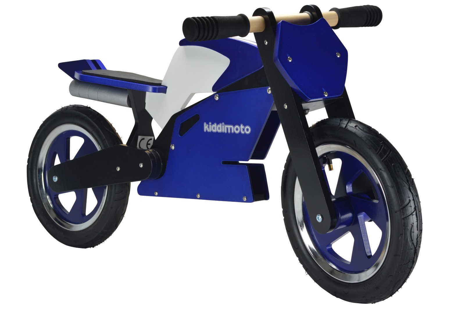 Беговел 12" Kiddimoto Superbike деревянный, сине-белый фото 