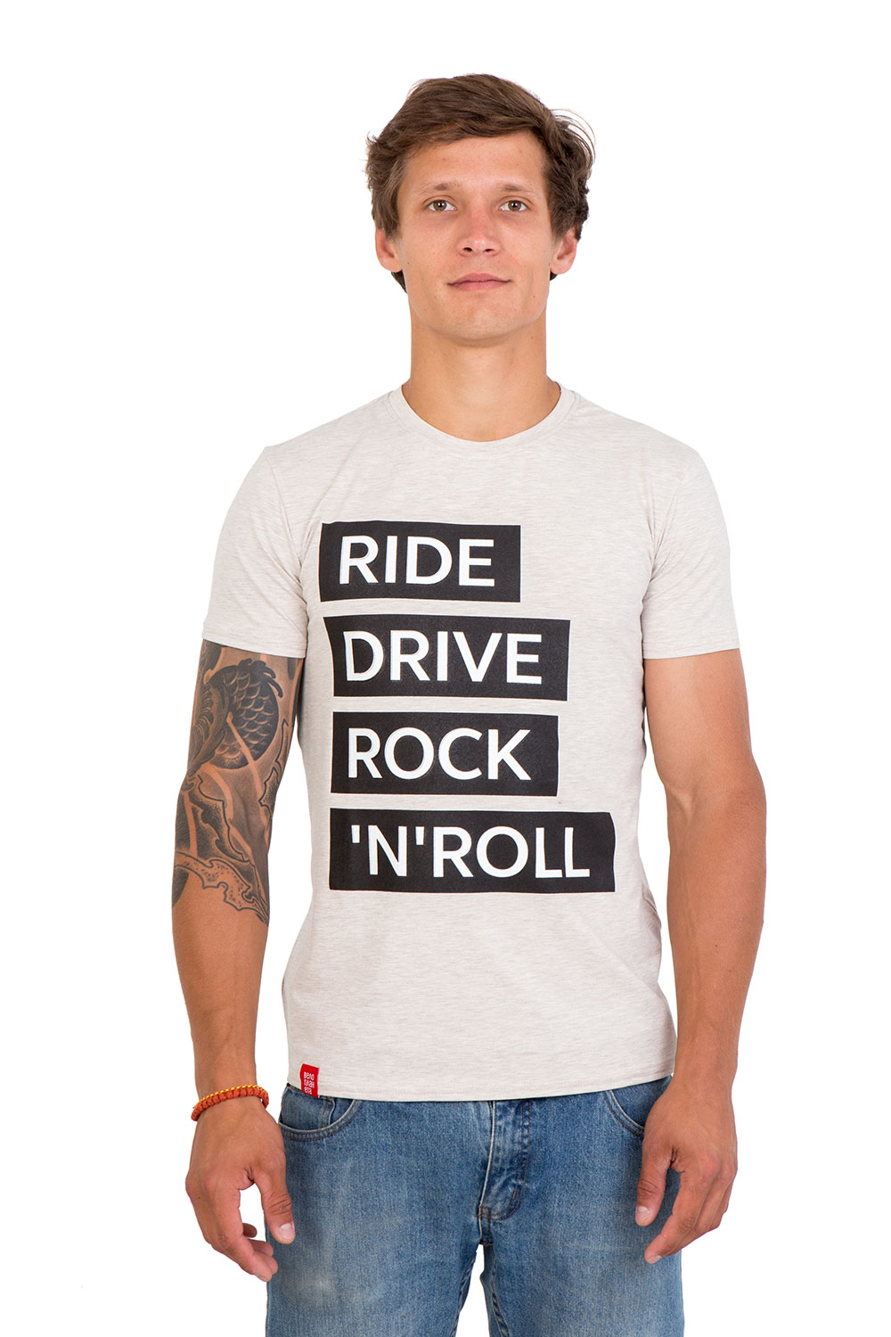 Футболка Ride drive rock & roll чоловіча бежева, розмір S