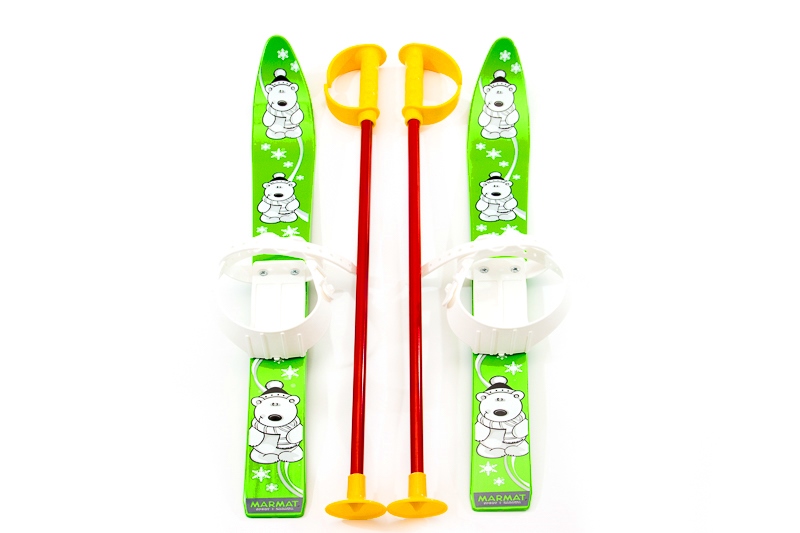 Лыжи с палками Marmat детские пласт., длина-70см зеленый фото 