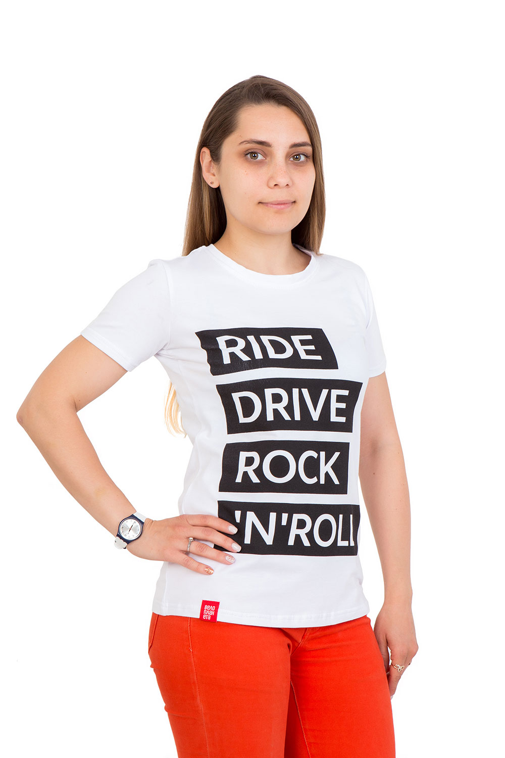 Футболка Ride drive rock&roll женская белая, размер S