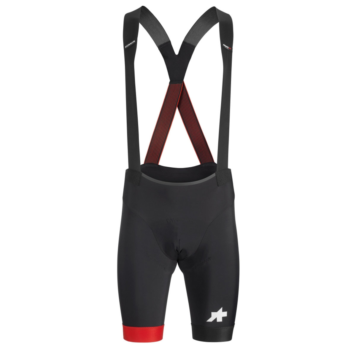Велотрусы ASSOS Equipe RS Bib Shorts S9 National Red, на лямках, мужские, черные с красным, XLG