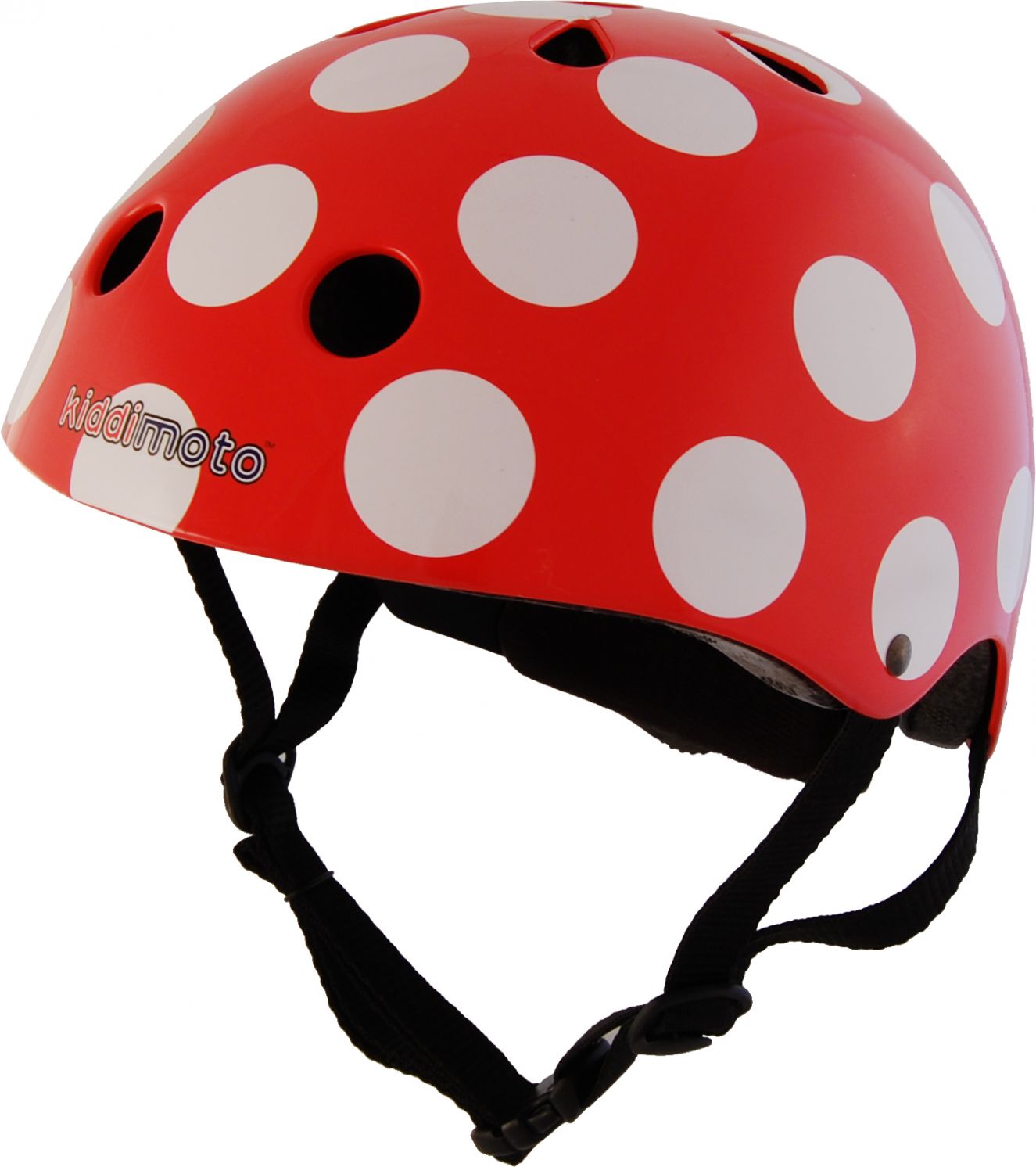 Шлем детский Kiddimoto красный в белый горошек, размер M 53-58см фото 