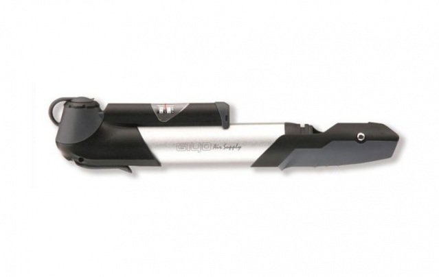 Мінінасос GIYO GP-961A з манометром, зі складною Т-ручкою, під два типу клапана AV + FV, пластик, срібний.
